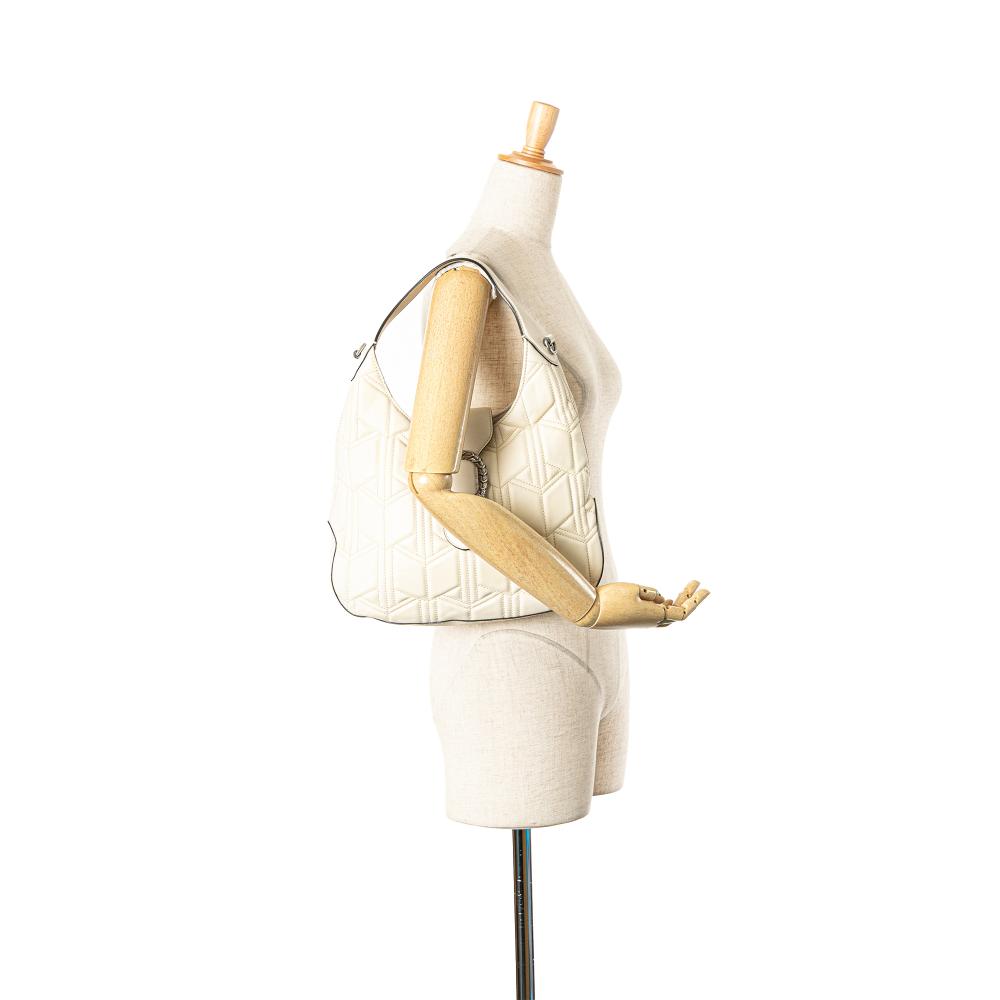 Gucci B Gucci White Calf Leather Quilted Dionysus Web Hobo Italy