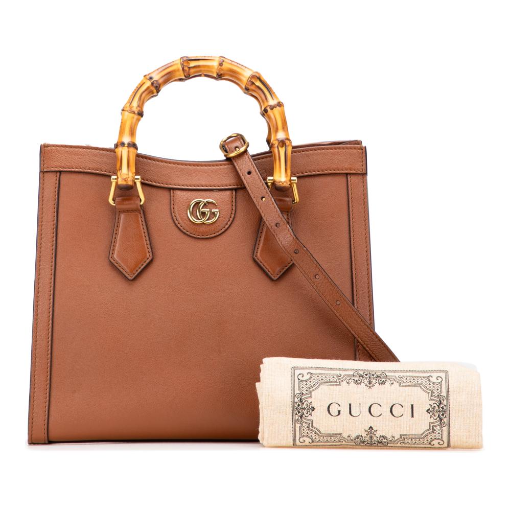 Gucci B Gucci Brown Calf Leather Small Bamboo Diana Satchel Italy