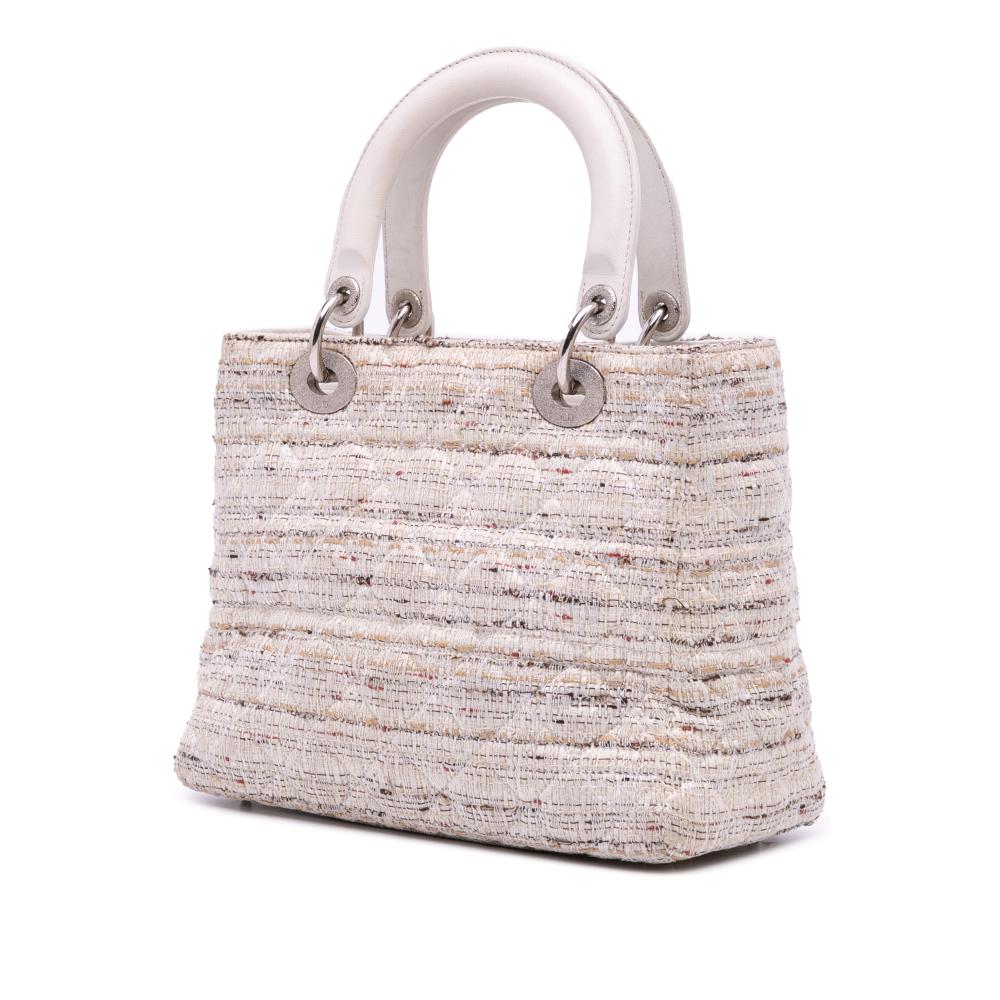 Christian Dior B Dior White Ivory Tweed Fabric Medium Cannage Lady Dior Italy