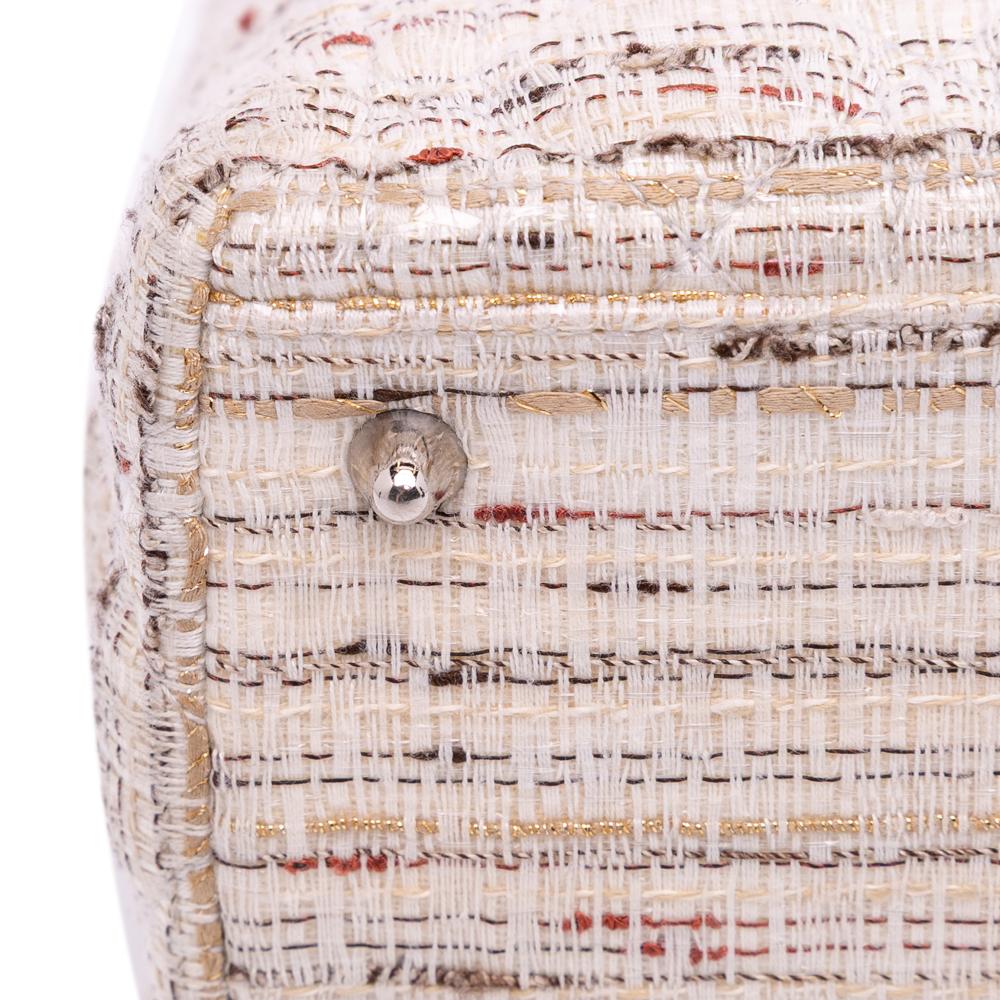 Christian Dior B Dior White Ivory Tweed Fabric Medium Cannage Lady Dior Italy