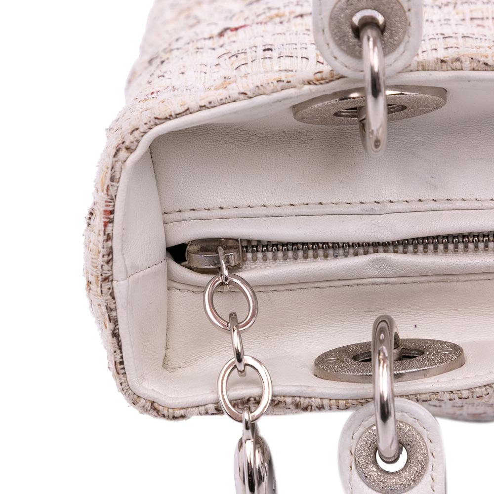 Christian Dior B Dior White Ivory Tweed Fabric Medium Cannage Lady Dior Italy