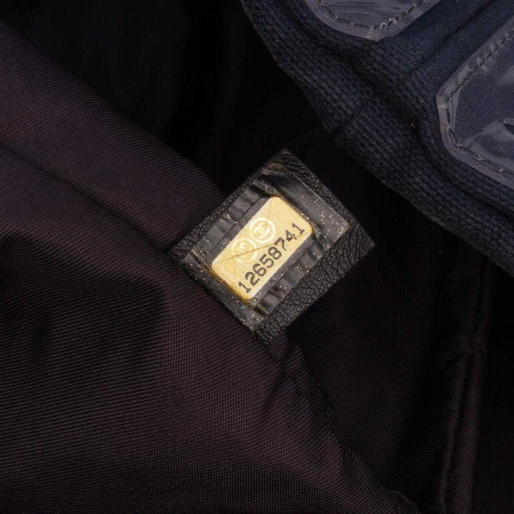 Chanel B Chanel White with Black PVC Plastic CC Quilted Cotton and Punching Tote Italy