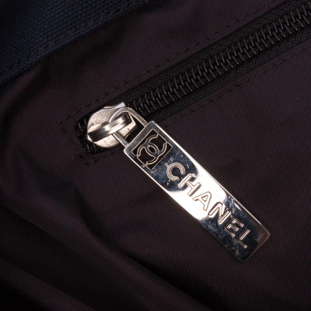 Chanel B Chanel White with Black PVC Plastic CC Quilted Cotton and Punching Tote Italy