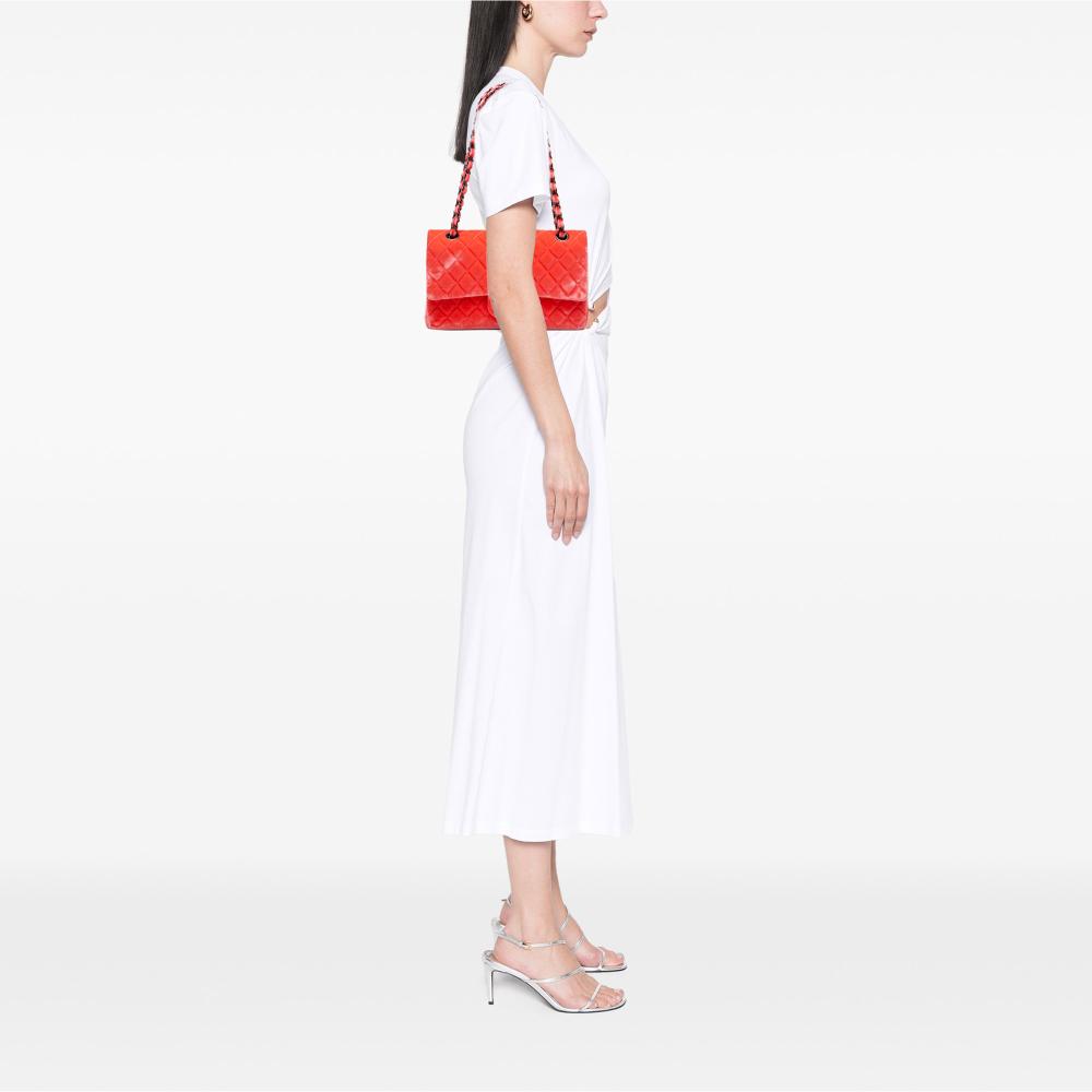 Chanel B Chanel Red Velvet Fabric Medium Classic Double Flap France