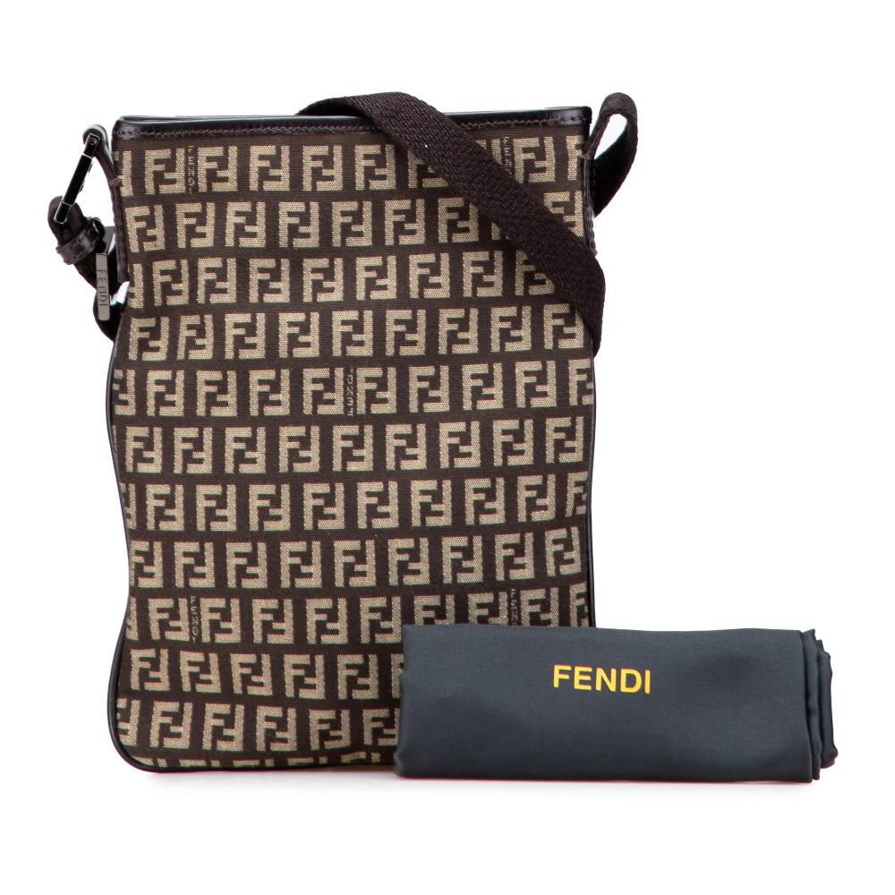 Fendi AB Fendi Brown Canvas Fabric Zucchino Crossbody Italy