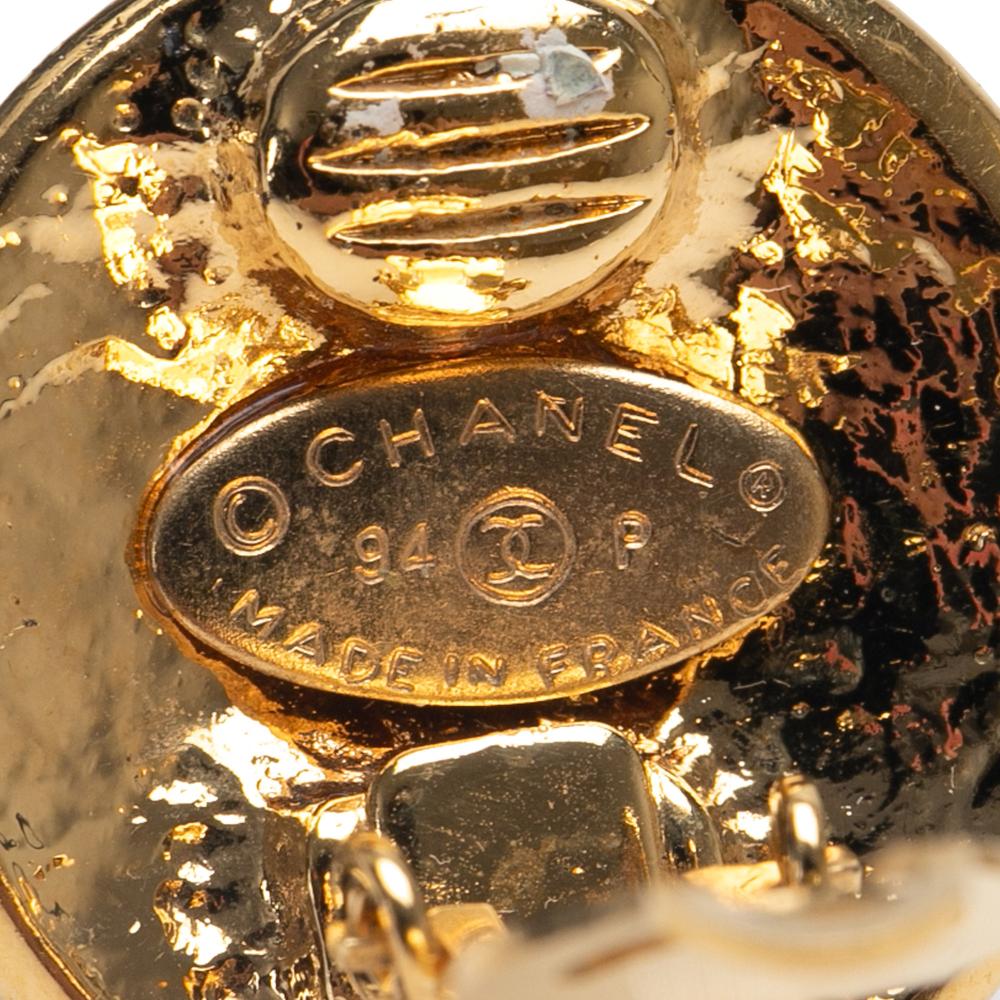 Chanel B Chanel Gold Gold Plated Metal CC Round Clip On Earrings France