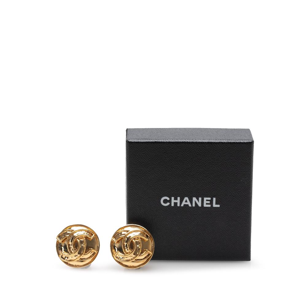Chanel B Chanel Gold Gold Plated Metal CC Round Clip On Earrings France