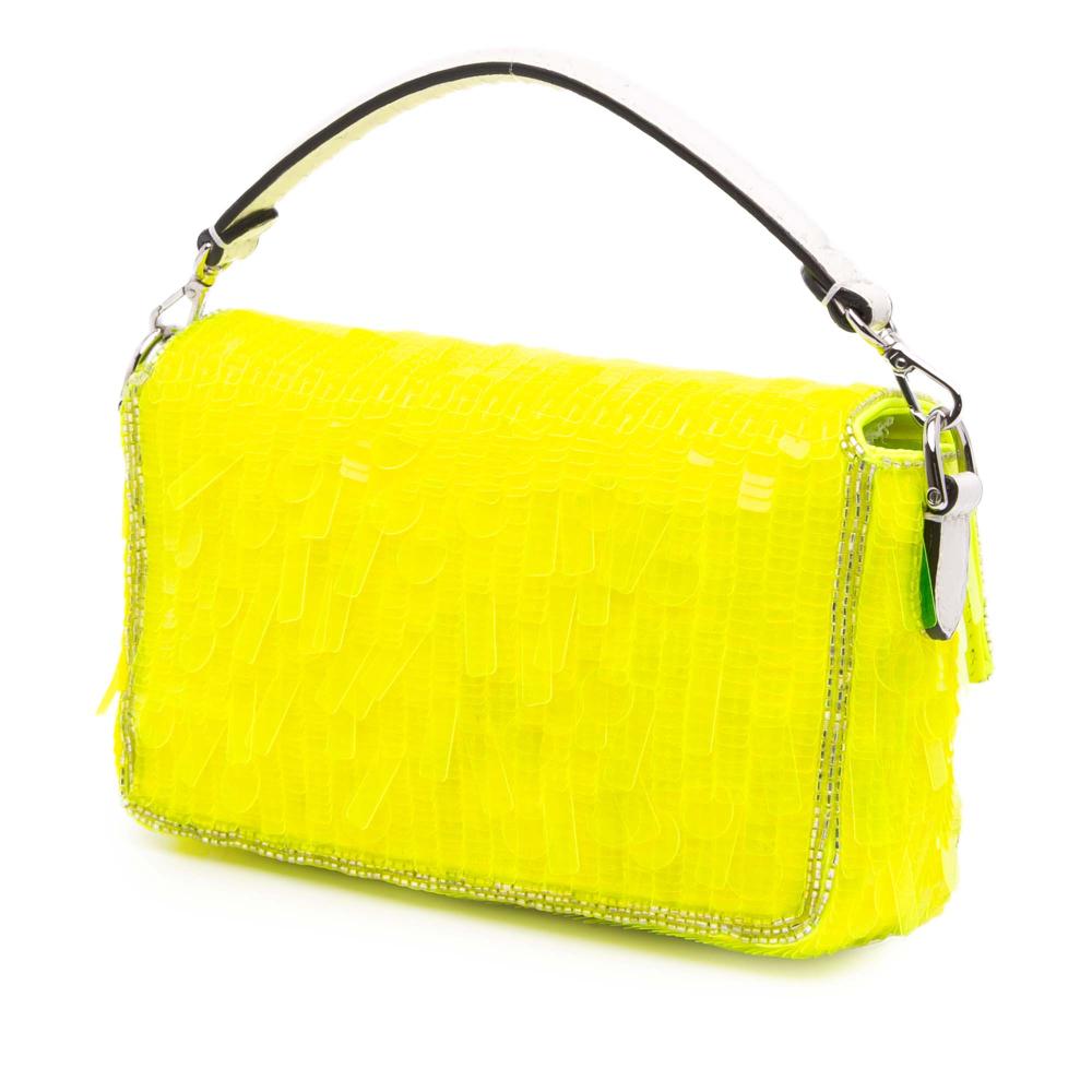 Fendi AB Fendi Yellow Neon Yellow Sequin Other Mini Transparent Paillettes Elaphe Baguette Satchel Italy