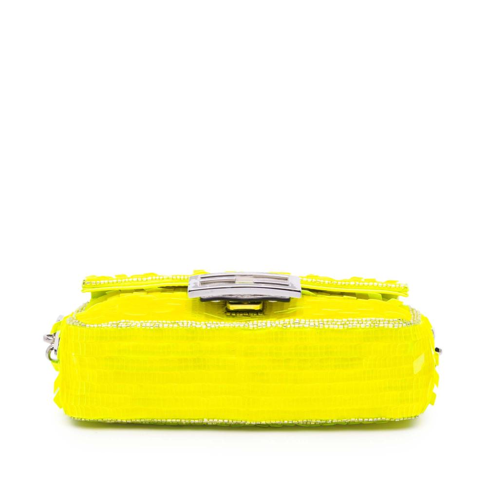 Fendi AB Fendi Yellow Neon Yellow Sequin Other Mini Transparent Paillettes Elaphe Baguette Satchel Italy