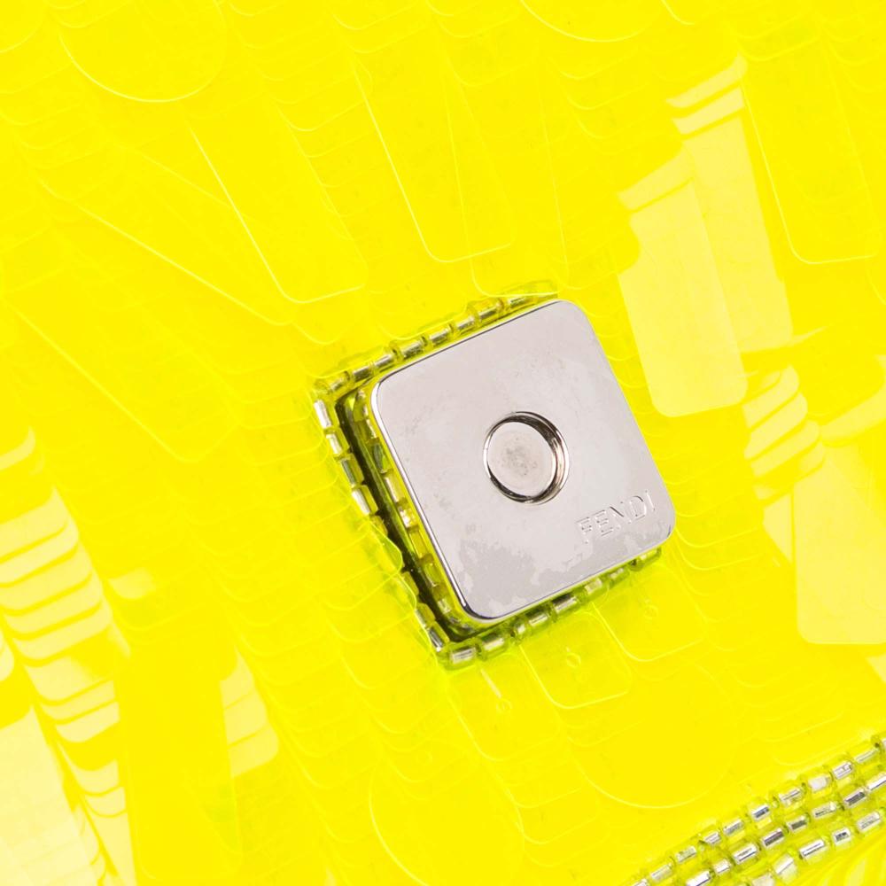 Fendi AB Fendi Yellow Neon Yellow Sequin Other Mini Transparent Paillettes Elaphe Baguette Satchel Italy