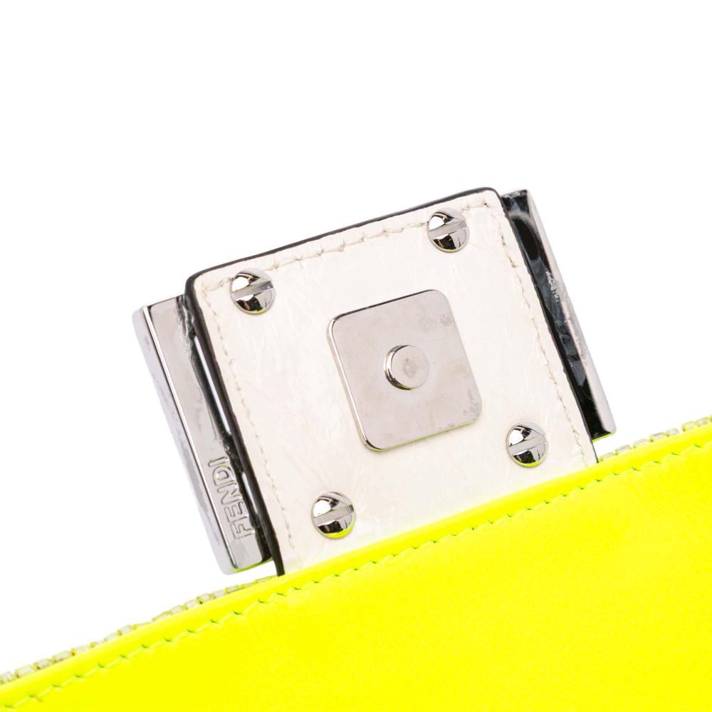 Fendi AB Fendi Yellow Neon Yellow Sequin Other Mini Transparent Paillettes Elaphe Baguette Satchel Italy