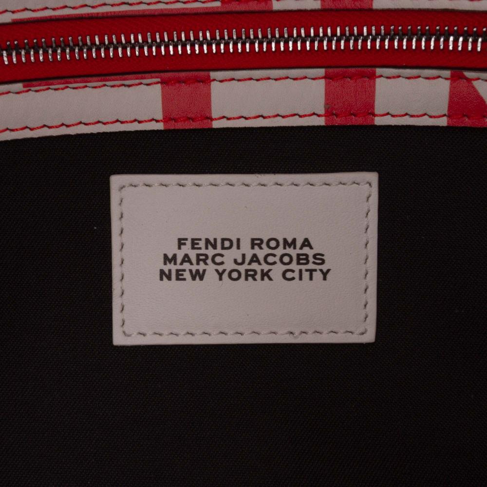 Fendi White Marc Jacobs Nappa Vitello King Logo Print Phone Baguette Satchel Italy