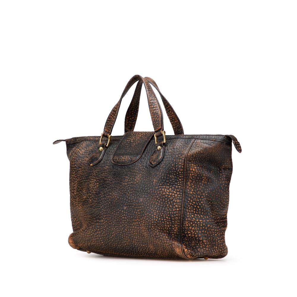 Gucci B Gucci Brown Goatskin Leather Embossed Weekender Bag Italy