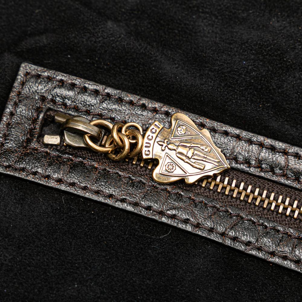 Gucci B Gucci Brown Goatskin Leather Embossed Weekender Bag Italy