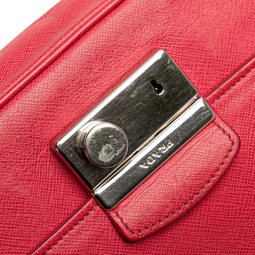 Prada B Prada Pink Blush Saffiano Leather Sound Lock Crossbody Italy