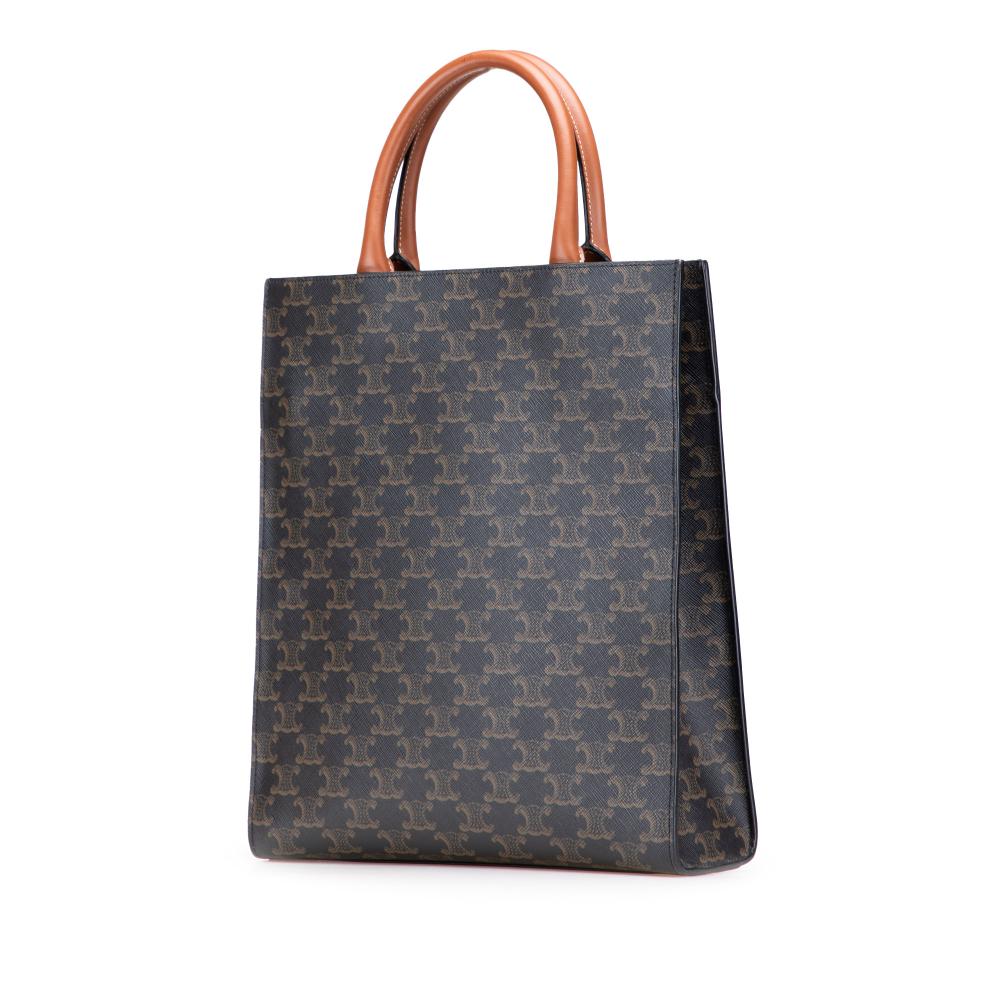 Celine B Celine Brown Dark Brown Coated Canvas Fabric Small Triomphe Vertical Cabas Tote Italy