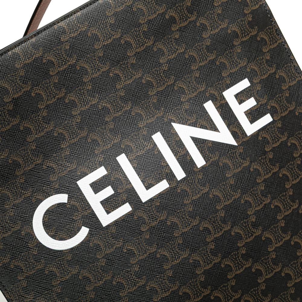 Celine B Celine Brown Dark Brown Coated Canvas Fabric Small Triomphe Vertical Cabas Tote Italy