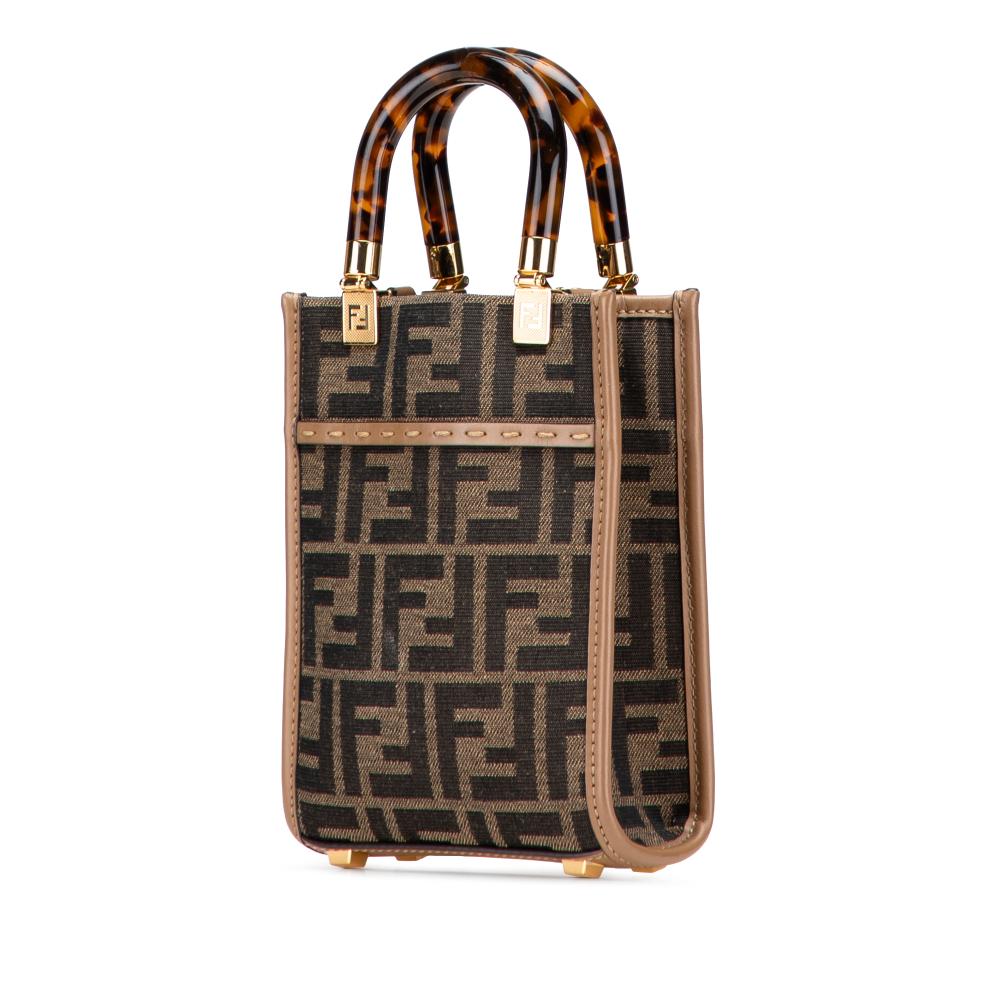 Fendi B Fendi Brown Canvas Fabric Mini Zucca Sunshine Shopper Tote Italy