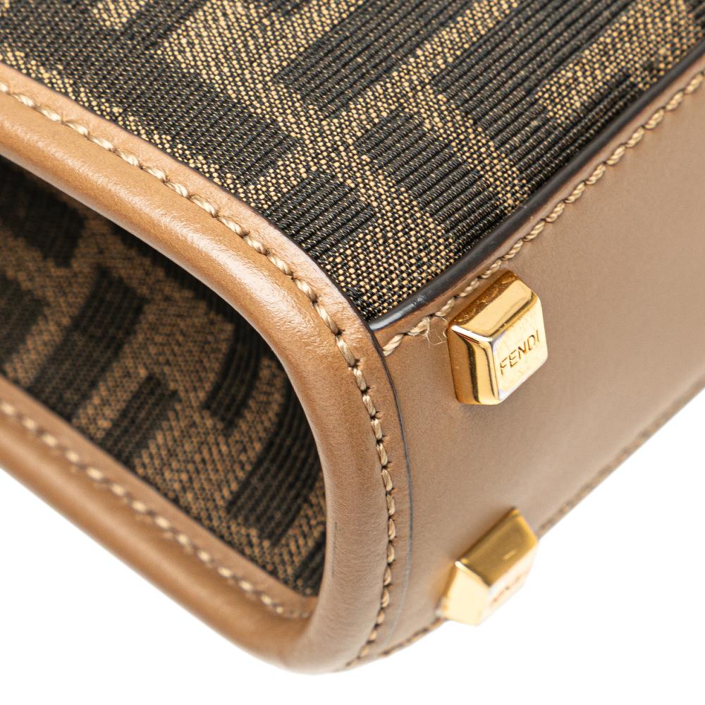 Fendi B Fendi Brown Canvas Fabric Mini Zucca Sunshine Shopper Tote Italy