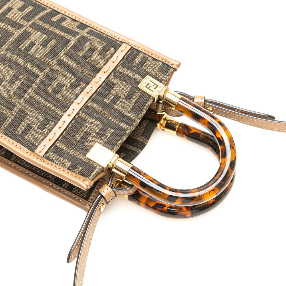 Fendi B Fendi Brown Canvas Fabric Mini Zucca Sunshine Shopper Tote Italy