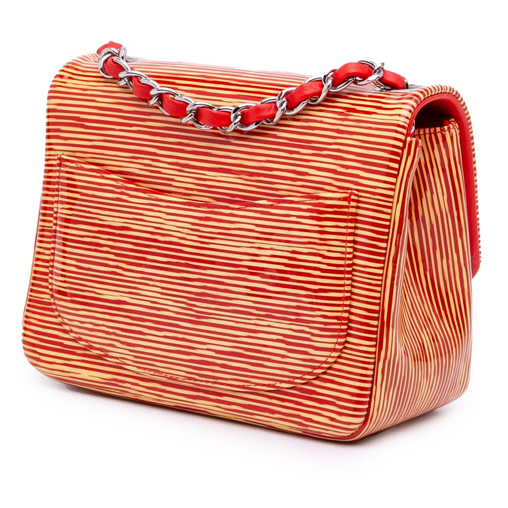 Chanel B Chanel Orange Patent Leather Leather Mini Square Classic Patent Striped Single Flap France