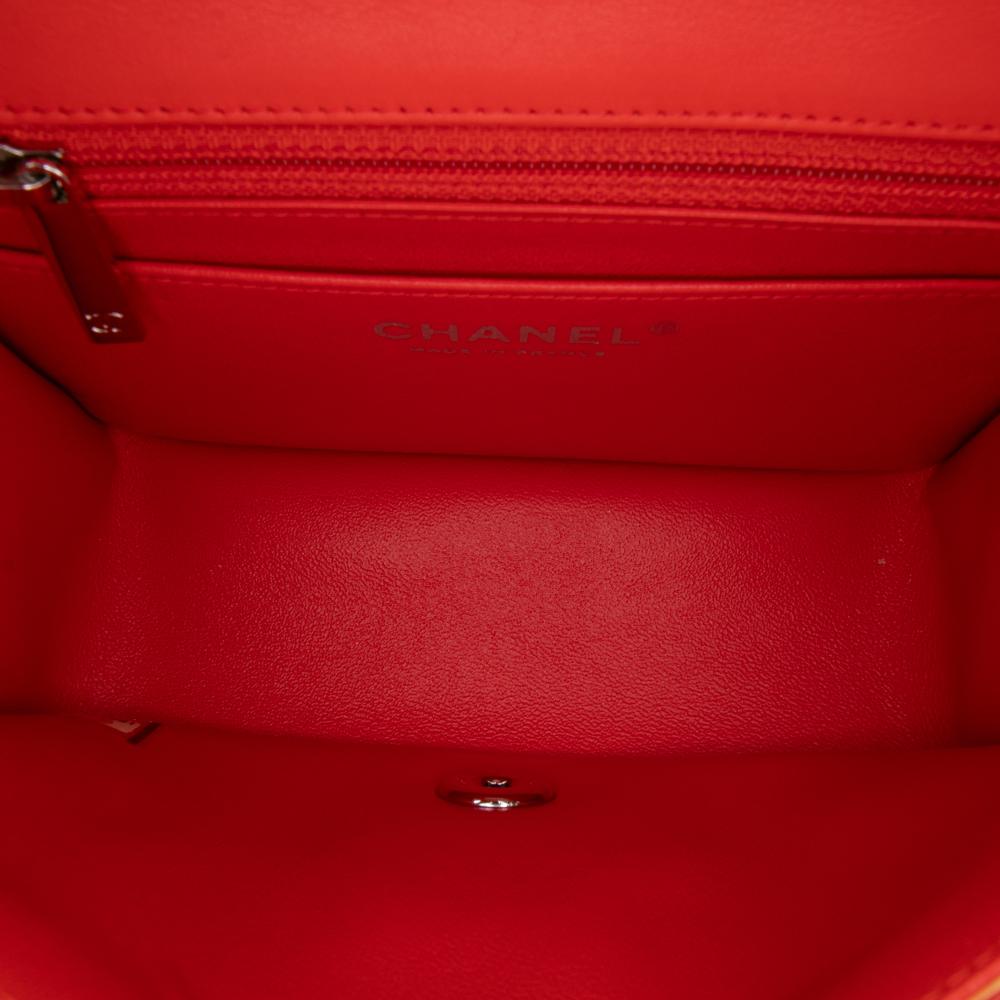 Chanel B Chanel Orange Patent Leather Leather Mini Square Classic Patent Striped Single Flap France