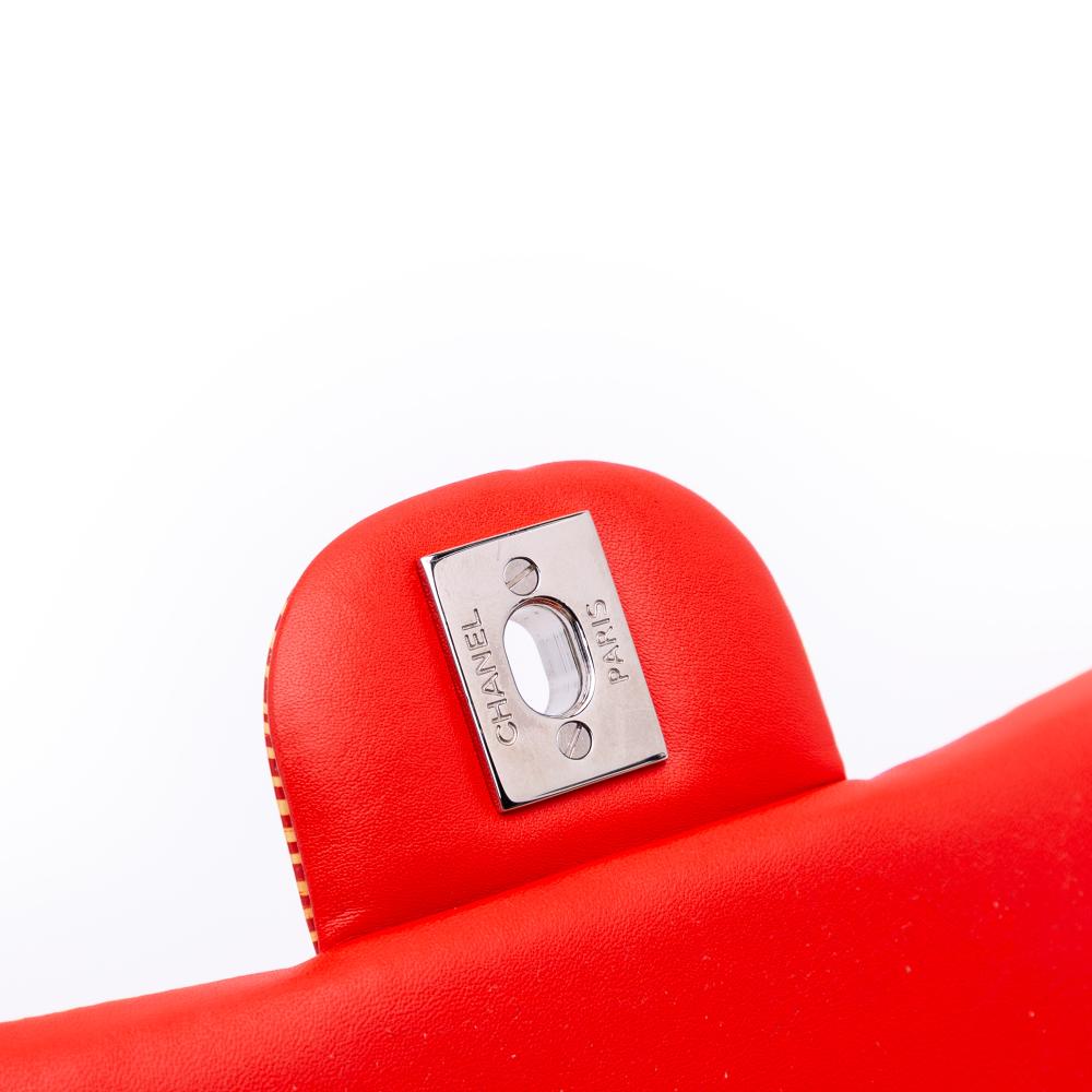 Chanel B Chanel Orange Patent Leather Leather Mini Square Classic Patent Striped Single Flap France