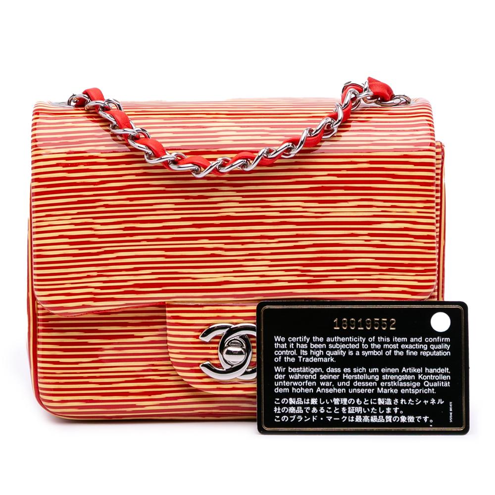 Chanel B Chanel Orange Patent Leather Leather Mini Square Classic Patent Striped Single Flap France