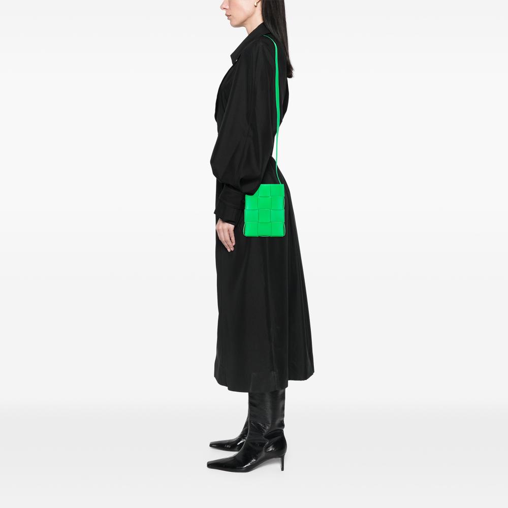 Bottega Veneta Green Nappa Leather Leather Mini Nappa Intrecciato Vertical Cassette Crossbody Italy