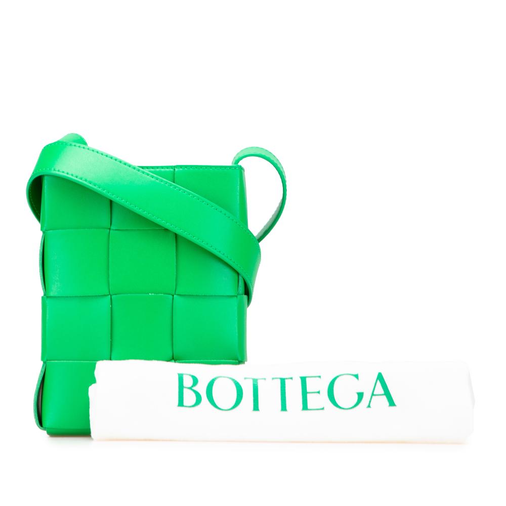 Bottega Veneta Green Nappa Leather Leather Mini Nappa Intrecciato Vertical Cassette Crossbody Italy