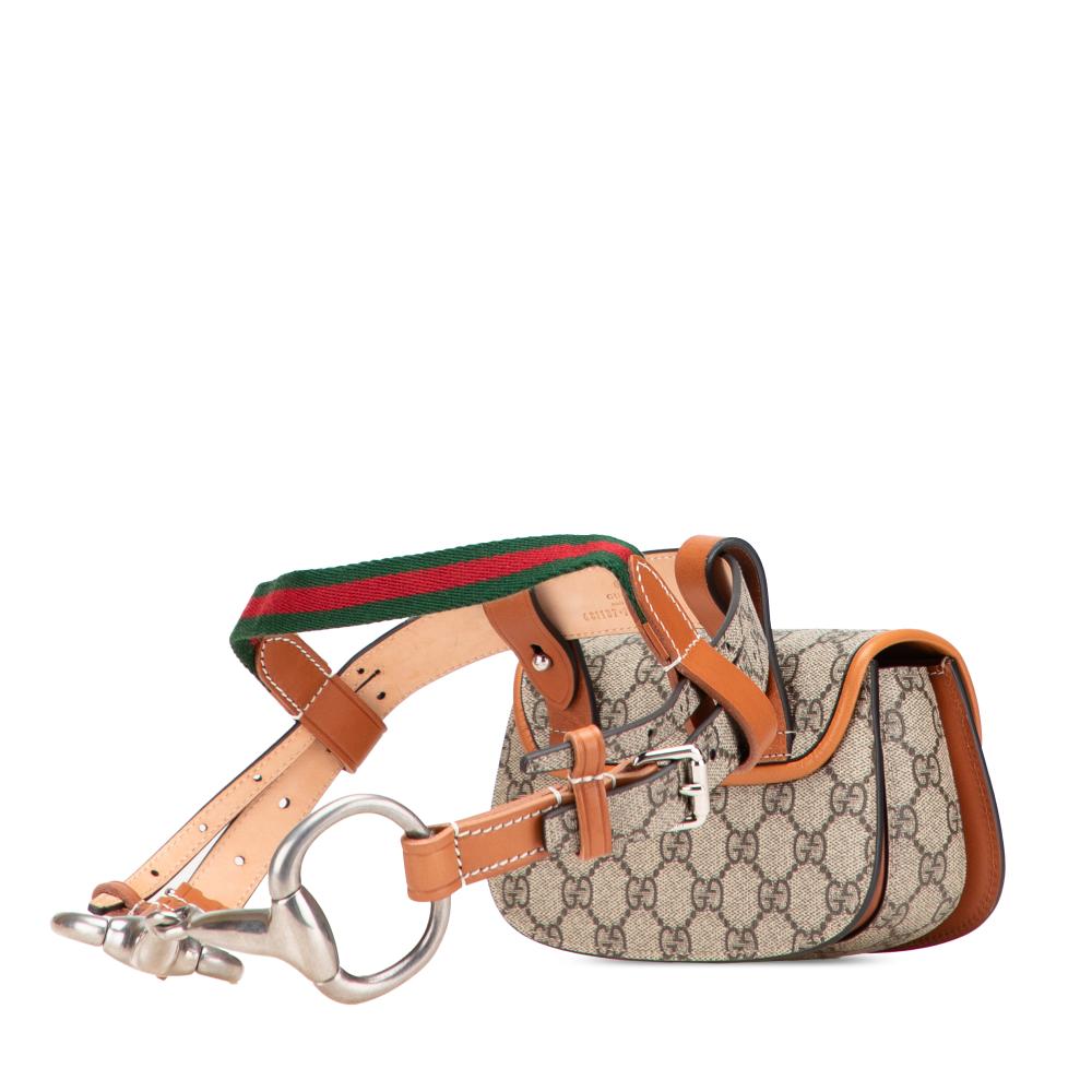 Gucci AB Gucci Brown Beige Coated Canvas Fabric Mini GG Supreme Web Bamboo 1947 Belt Bag Italy