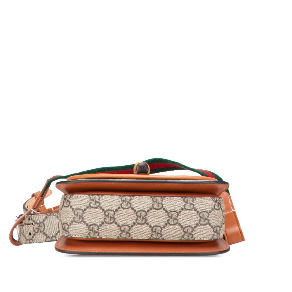 Gucci AB Gucci Brown Beige Coated Canvas Fabric Mini GG Supreme Web Bamboo 1947 Belt Bag Italy