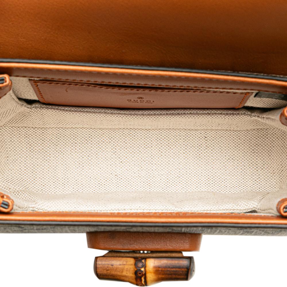 Gucci AB Gucci Brown Beige Coated Canvas Fabric Mini GG Supreme Web Bamboo 1947 Belt Bag Italy