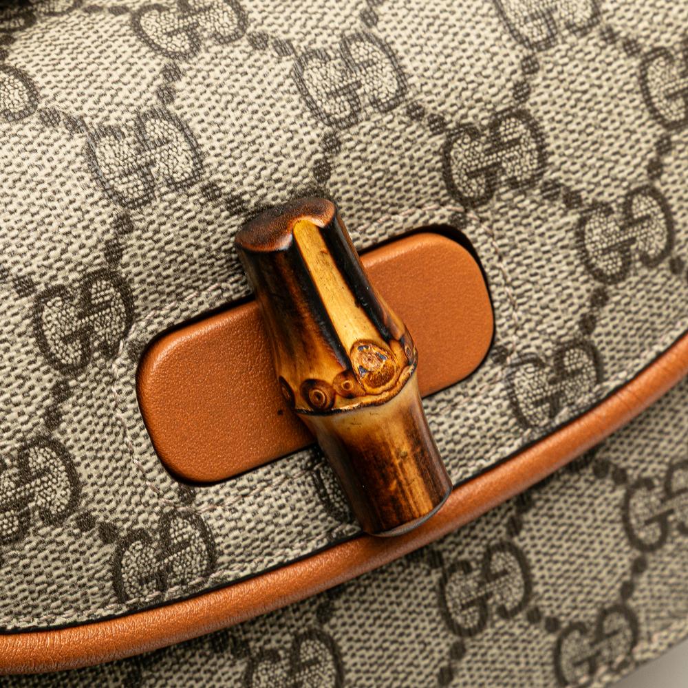 Gucci AB Gucci Brown Beige Coated Canvas Fabric Mini GG Supreme Web Bamboo 1947 Belt Bag Italy