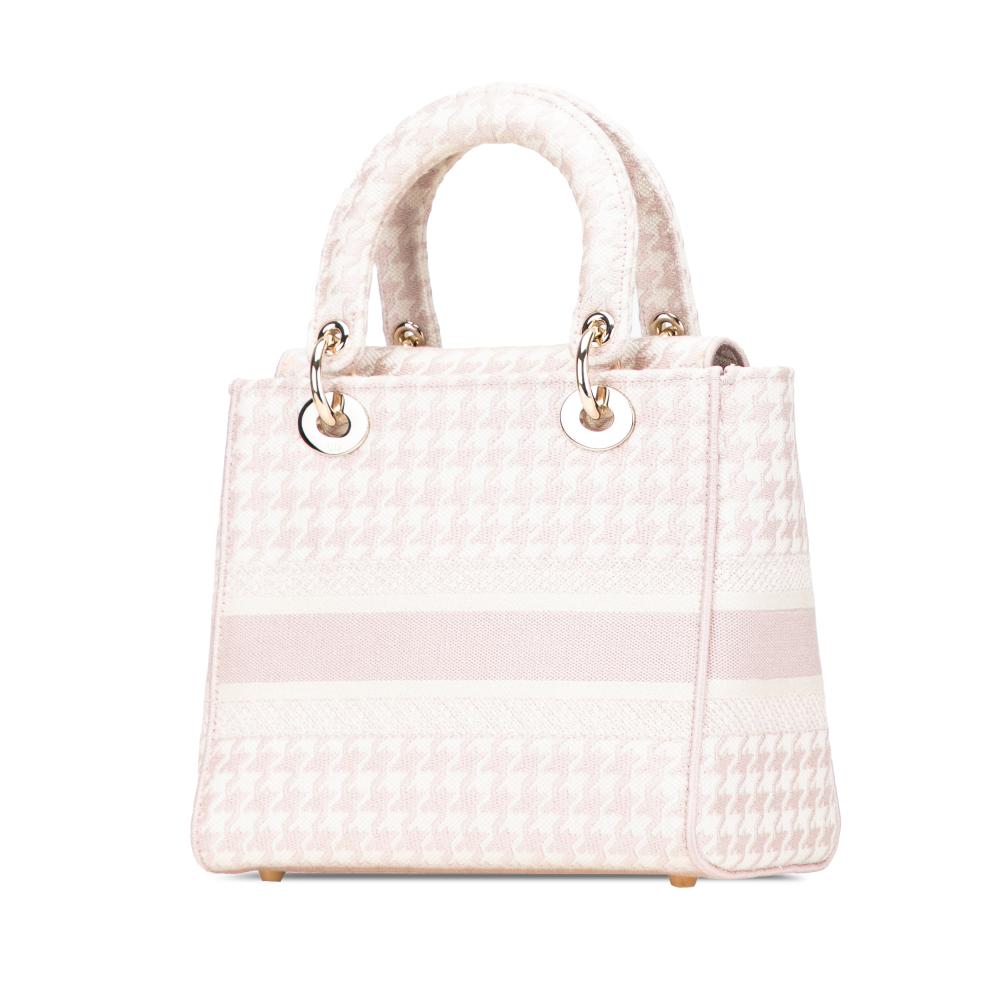 Christian Dior B Dior Pink Light Pink Canvas Fabric Medium Embroidered Houndstooth Lady D Lite Italy
