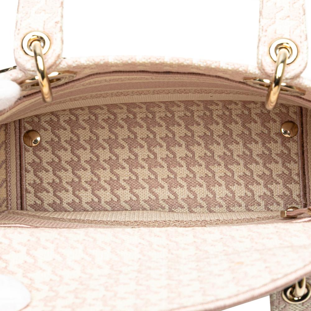 Christian Dior B Dior Pink Light Pink Canvas Fabric Medium Embroidered Houndstooth Lady D Lite Italy