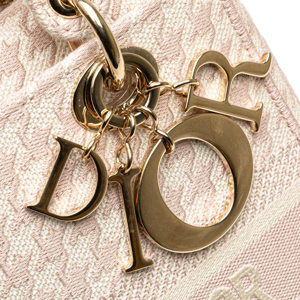 Christian Dior B Dior Pink Light Pink Canvas Fabric Medium Embroidered Houndstooth Lady D Lite Italy