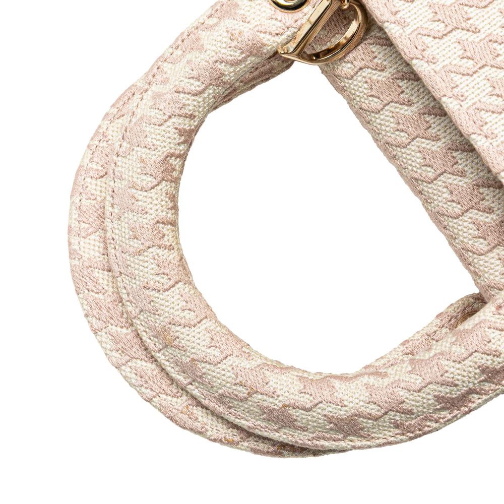 Christian Dior B Dior Pink Light Pink Canvas Fabric Medium Embroidered Houndstooth Lady D Lite Italy