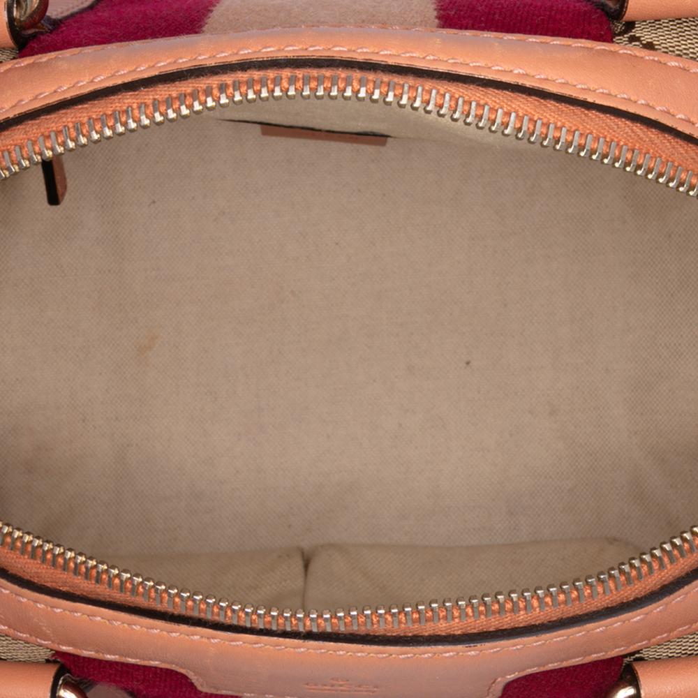 Gucci B Gucci Brown Light Brown Canvas Fabric Small GG Web Joy Boston Bag Italy