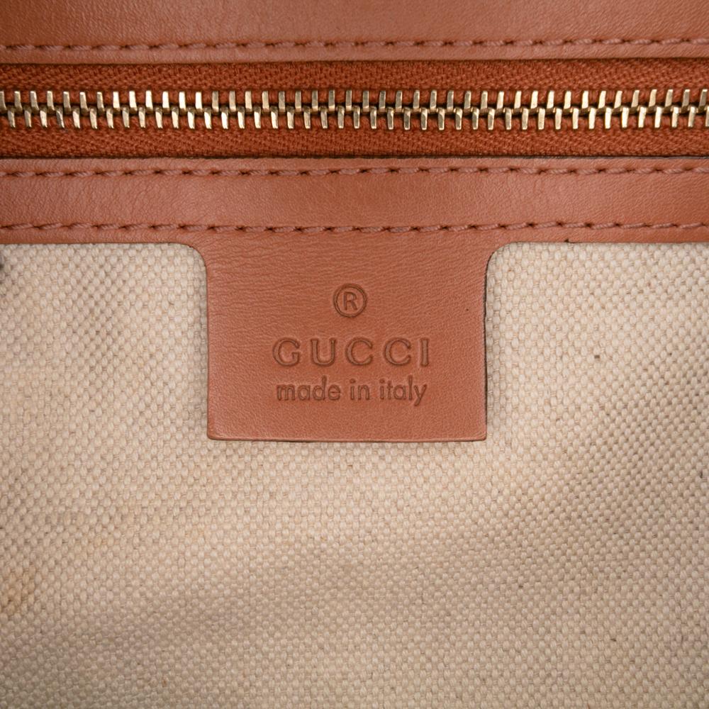 Gucci B Gucci Brown Light Brown Canvas Fabric Small GG Web Joy Boston Bag Italy