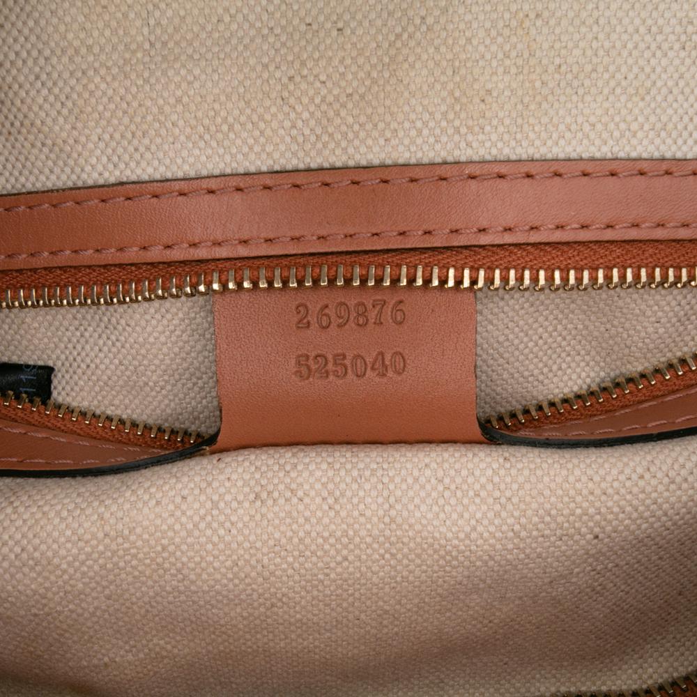 Gucci B Gucci Brown Light Brown Canvas Fabric Small GG Web Joy Boston Bag Italy