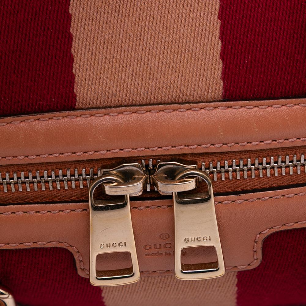 Gucci B Gucci Brown Light Brown Canvas Fabric Small GG Web Joy Boston Bag Italy