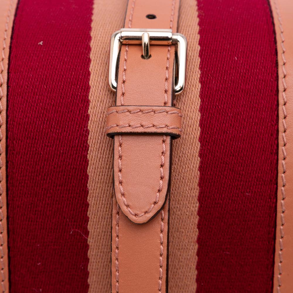 Gucci B Gucci Brown Light Brown Canvas Fabric Small GG Web Joy Boston Bag Italy