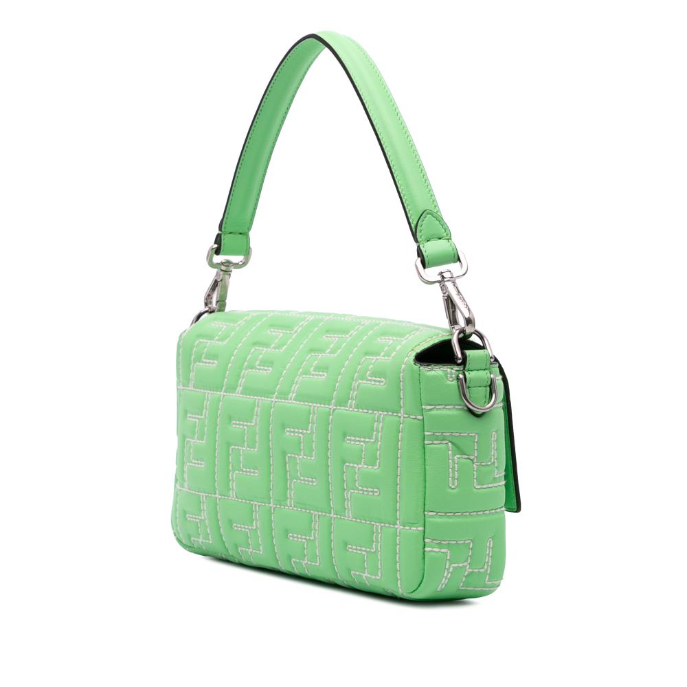 Fendi B Fendi Green Light Green Calf Leather Zucca Embossed Stitched Baguette Satchel Italy