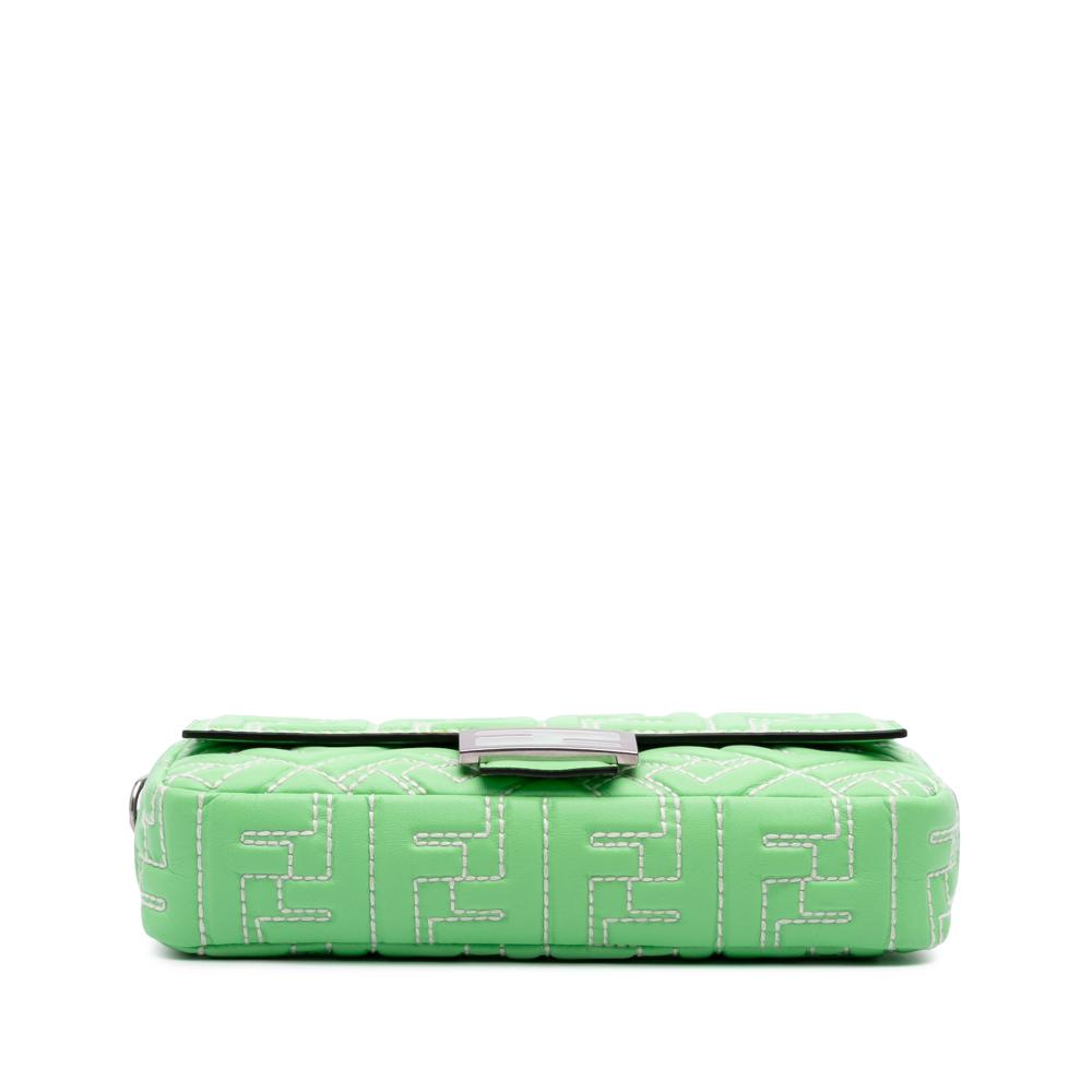 Fendi B Fendi Green Light Green Calf Leather Zucca Embossed Stitched Baguette Satchel Italy