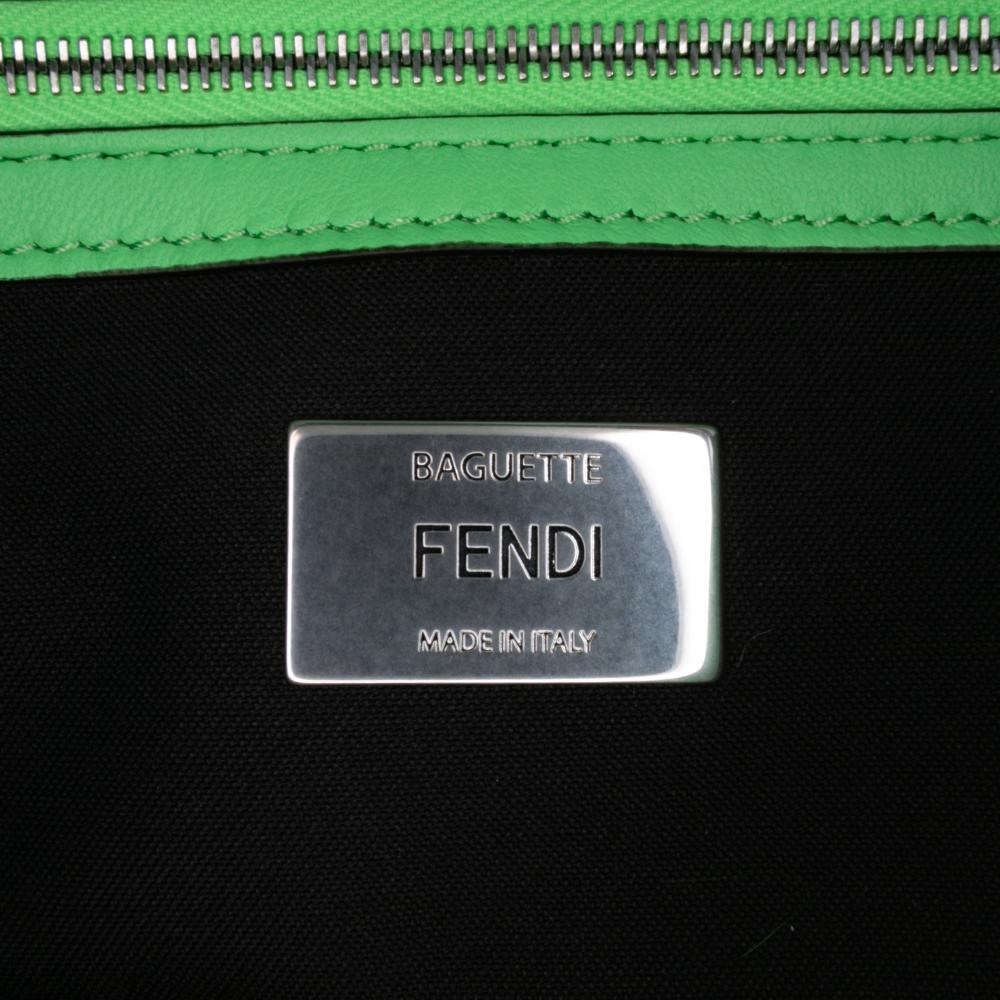 Fendi B Fendi Green Light Green Calf Leather Zucca Embossed Stitched Baguette Satchel Italy