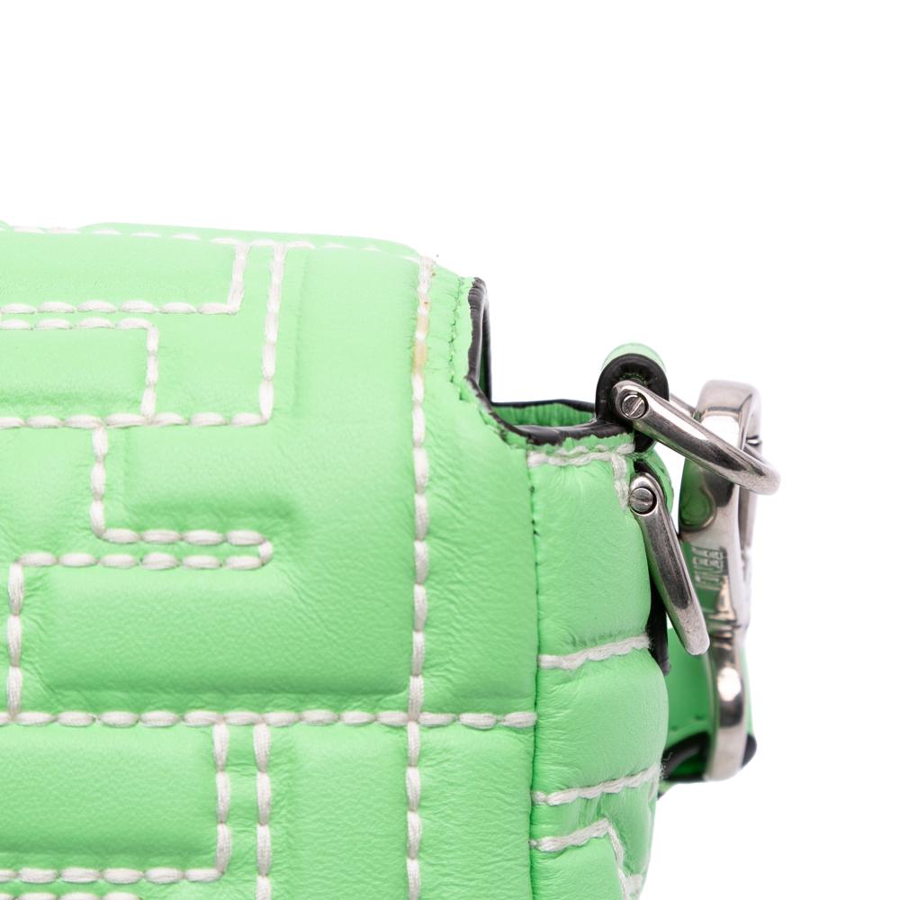 Fendi B Fendi Green Light Green Calf Leather Zucca Embossed Stitched Baguette Satchel Italy