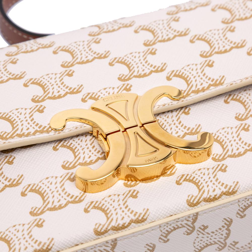 Celine AB Celine White Coated Canvas Fabric Triomphe Claude Shoulder Bag Italy