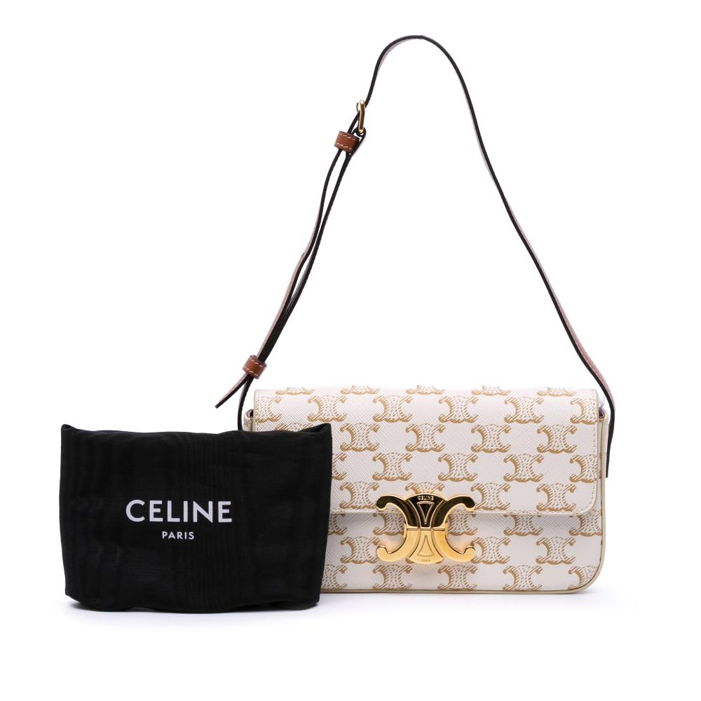 Celine AB Celine White Coated Canvas Fabric Triomphe Claude Shoulder Bag Italy