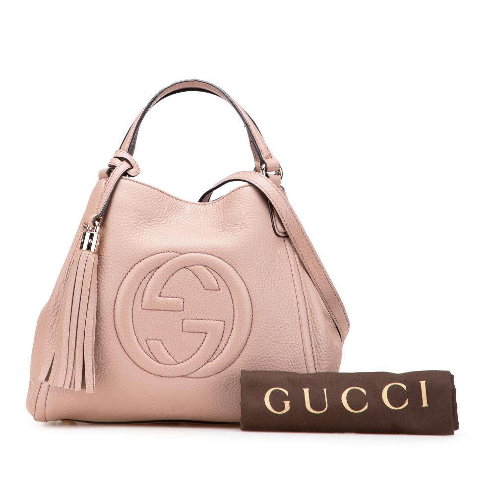 Gucci B Gucci Pink Salmon Calf Leather Small Soho Satchel Italy